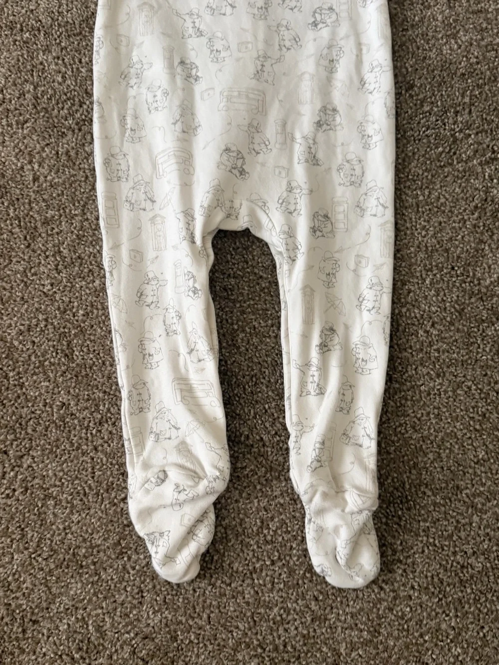 Harrods White Paddington Bear Embroidered Footie with Red Hat Detail